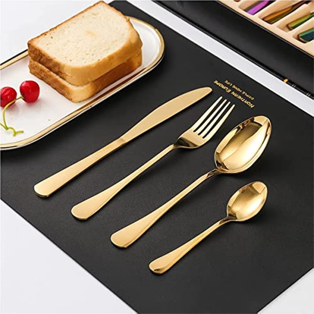 24-Piece Stainless Steel Cutlery Set Golden Kitchen Utensils Set, Tableware Set For Home Kitchen Restaurant Hotel Gatherings Picnic Dining 18 cm Golden