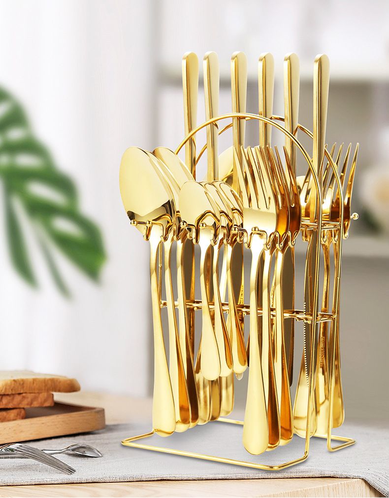 24-Piece Stainless Steel Cutlery Set Golden Kitchen Utensils Set, Tableware Set For Home Kitchen Restaurant Hotel Gatherings Picnic Dining 18 cm Golden