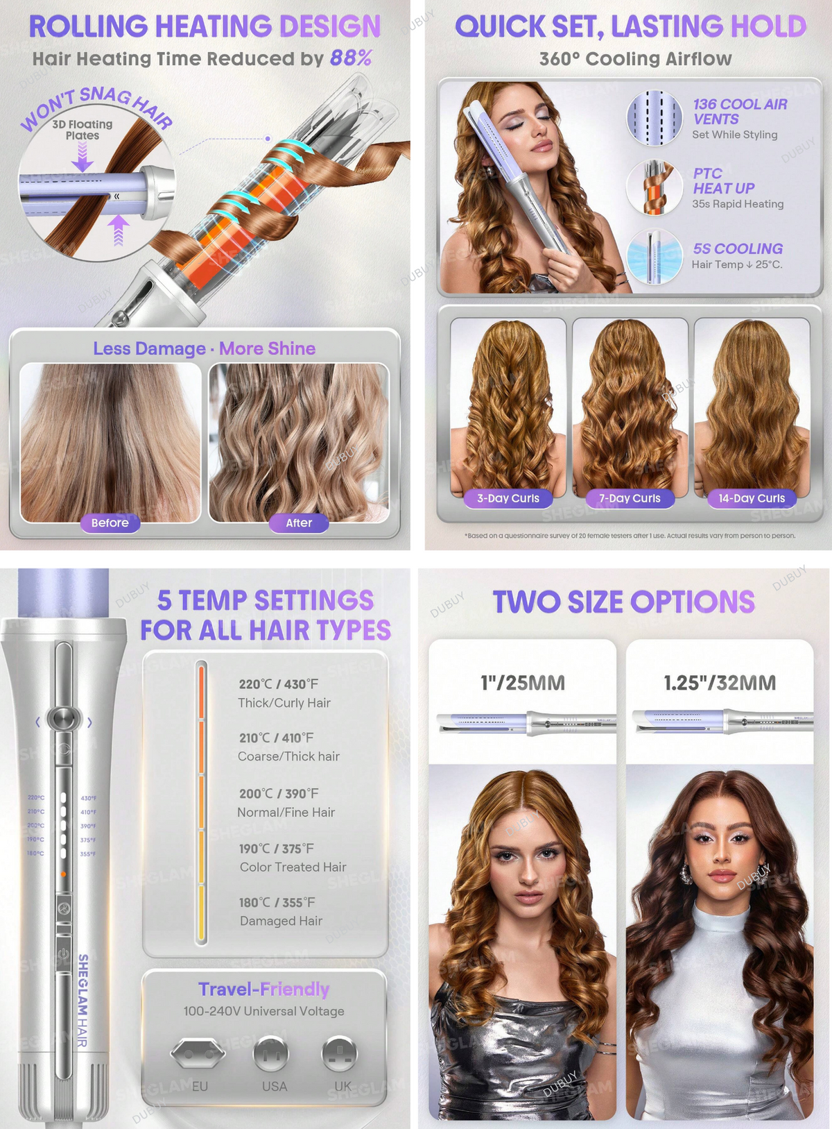 SHEGLAM HAIR One Touch Airflow Styler Pro 1.25"/32 mm Silver-Purple