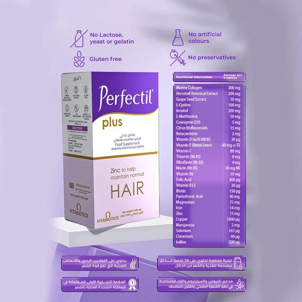 Vitabiotics Perfectil Plus - Biotin & Hair Supplements - 60 Tab - Expiry 10 - 2027