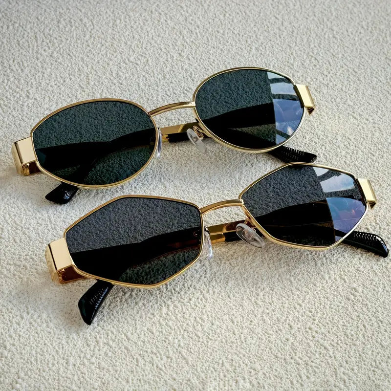 2pcs metal texture ladies decorative glasses