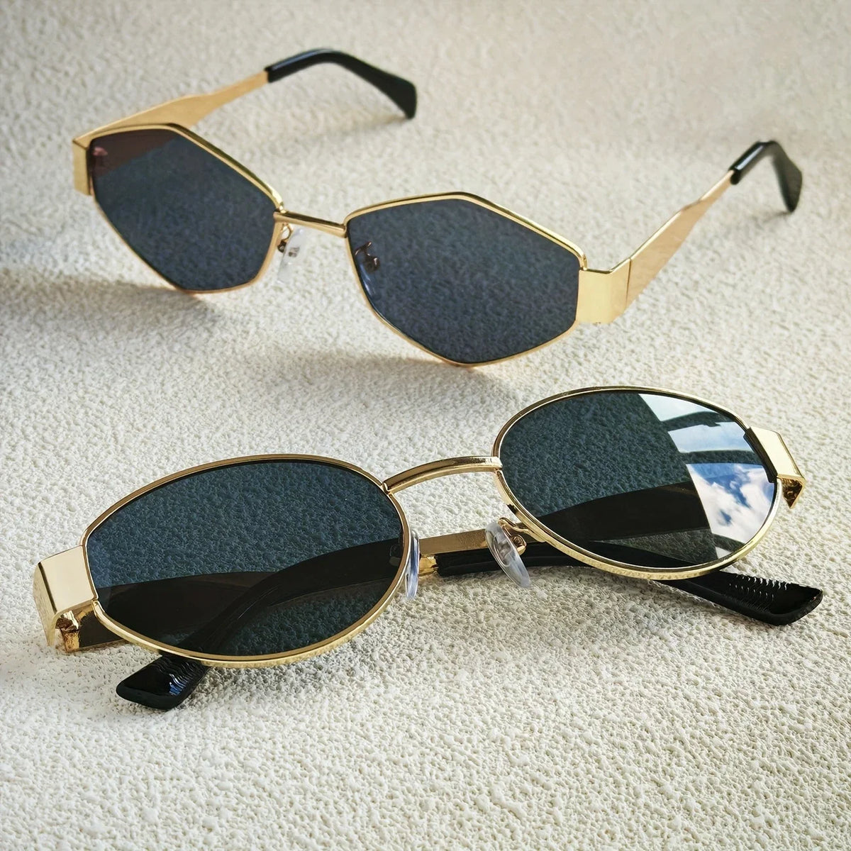 2pcs metal texture ladies decorative glasses