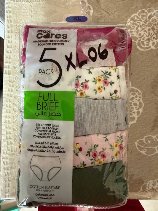 Max Pack of 5 Panties - Cotton extra Large - Code: XL06