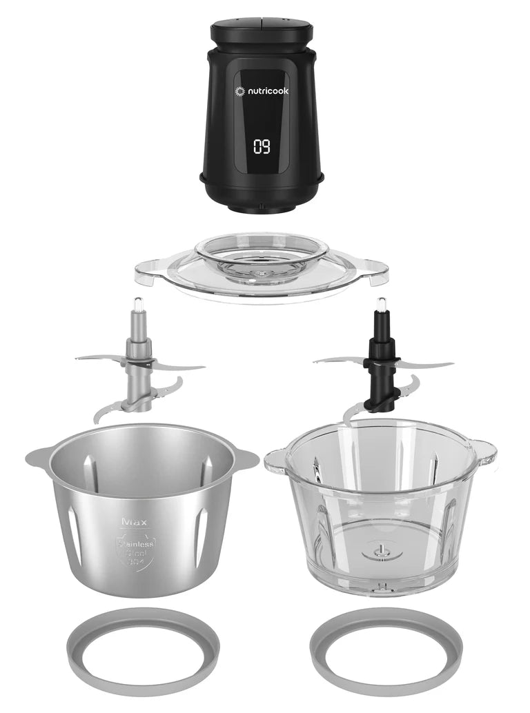 Multi-Purpose Glass Chopper & Mincer, 500W, 1.2L with 4 SS Blade detachable System, Easy to Clean, Pulse Speed for Precision, Ice Crushing, Anti Slip Ring, 2-Year Warranty 1.2 L 500 W NC-CH1200 Black