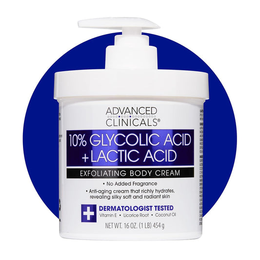 ADVANCED CLINICALS 10% Glycolic Acid + Lactic Acid Exfoliating Body Cream 454g