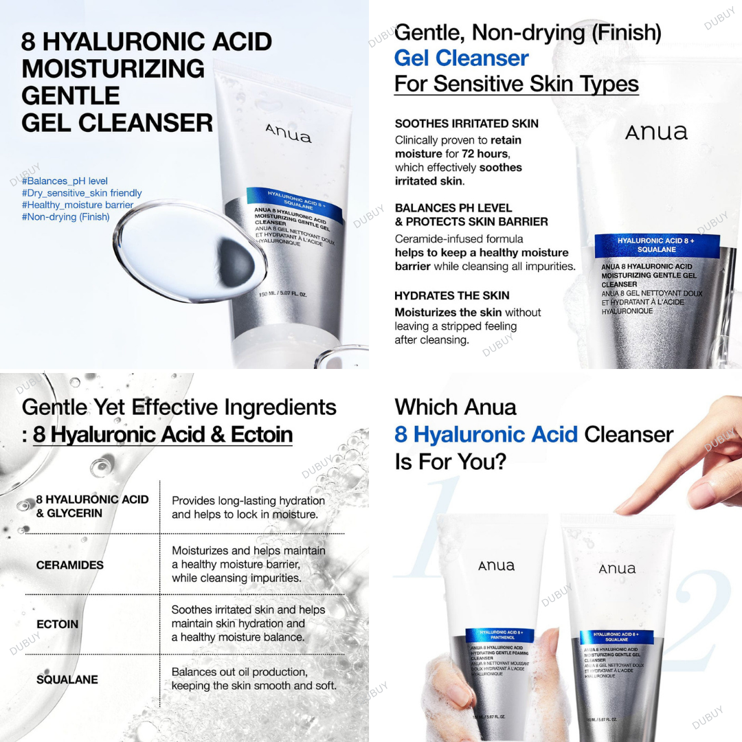 Anua 8 Hyaluronic Acid Moisturizing Gentle Gel Cleanser 150ml Expiry 08 - 2027