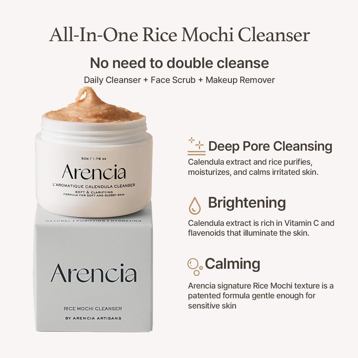 Arencia Calendula Rice Mochi Fresh Cleanser 120g Expiry 09 - 2028