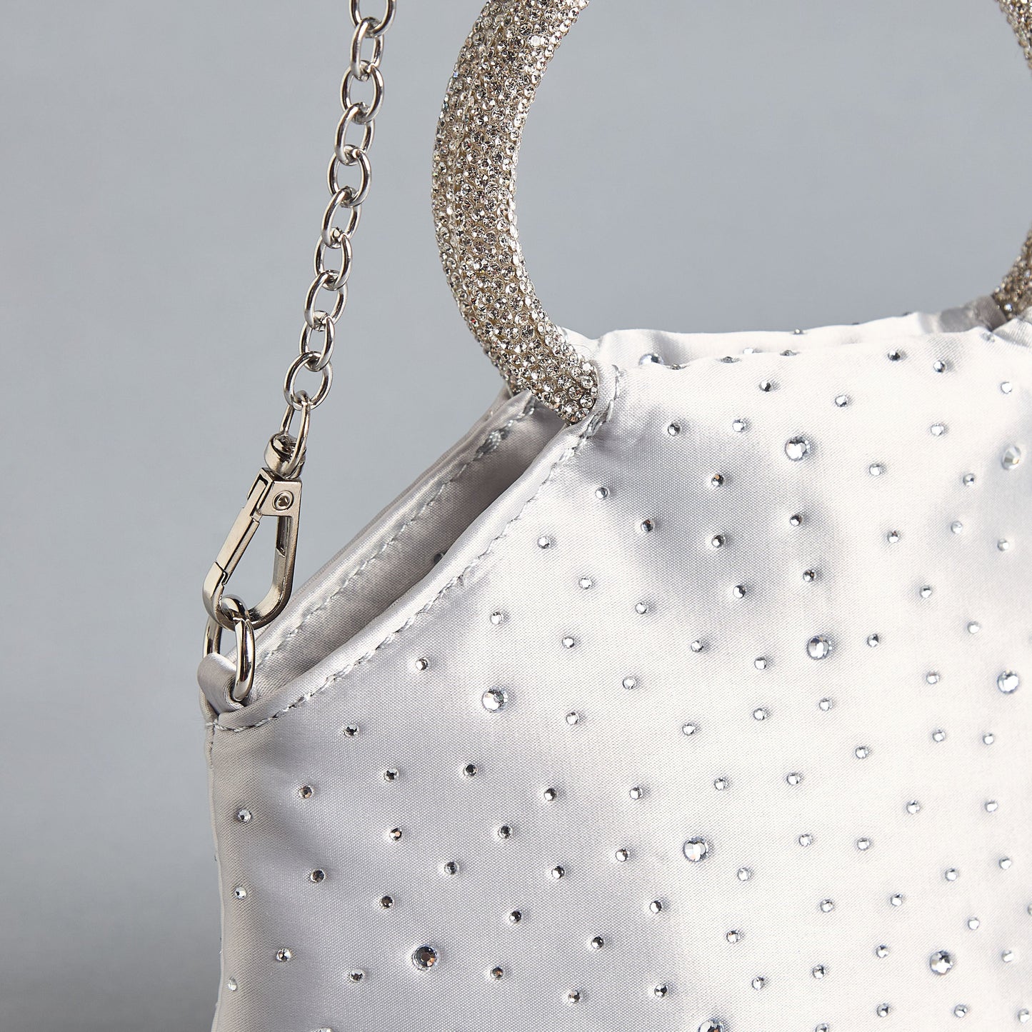 Max Dubai Embellished Bag with Chain Strap and Button Closure Silver