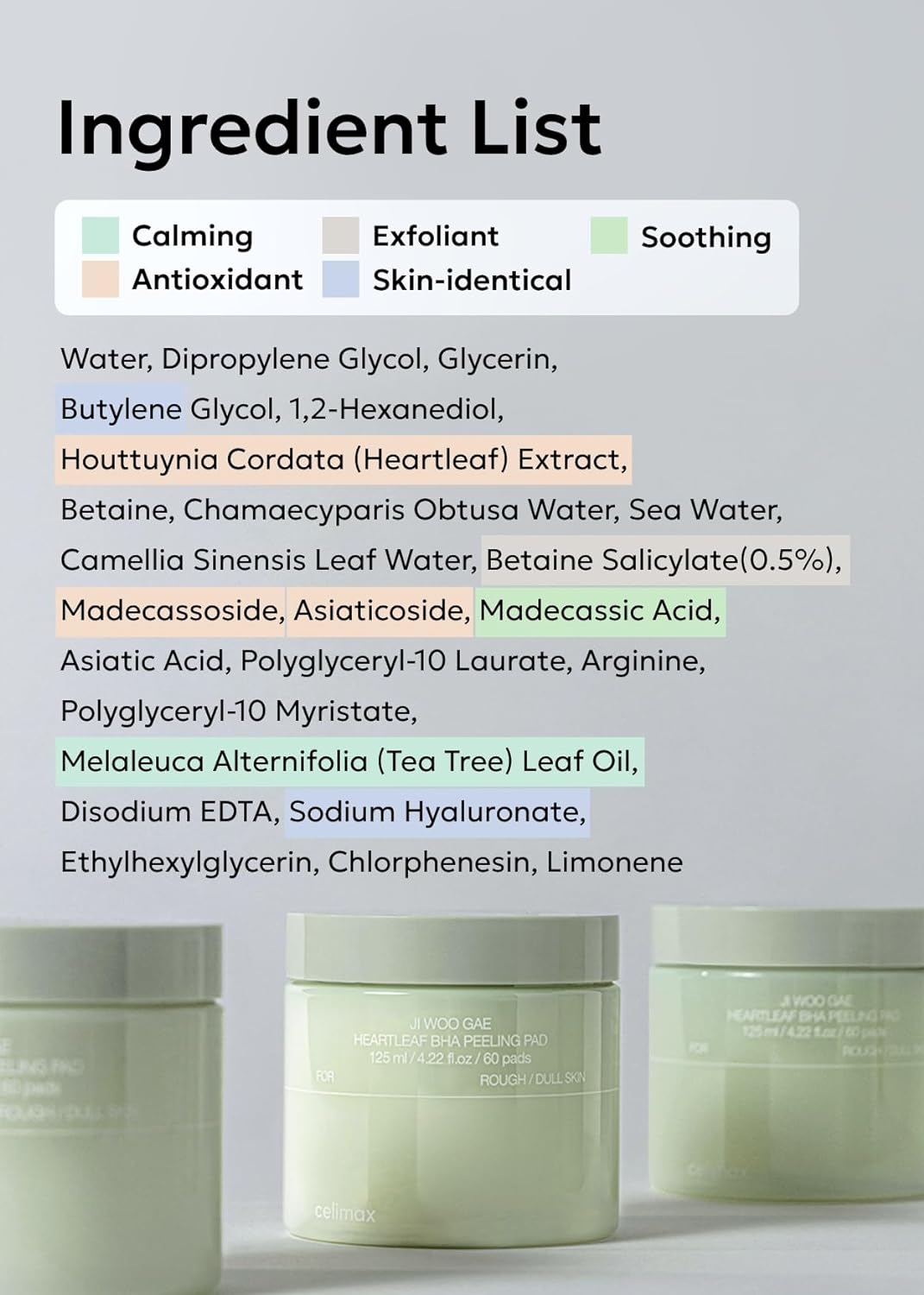 Celimax Ji.Woo.Gae Heartleaf BHA Peeling 60 Pad, 125ml Expiry 10 - 2028