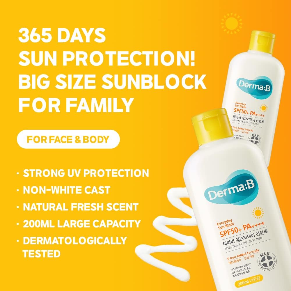 Derma:B Everyday Sun Block SPF50+ PA++++ 200ML Expiry 09 - 2028
