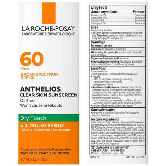 La Roche-Posay Anthelios Clear Skin Oil Free Sunscreen SPF 60 - 50 ml Expiry 01 - 2029