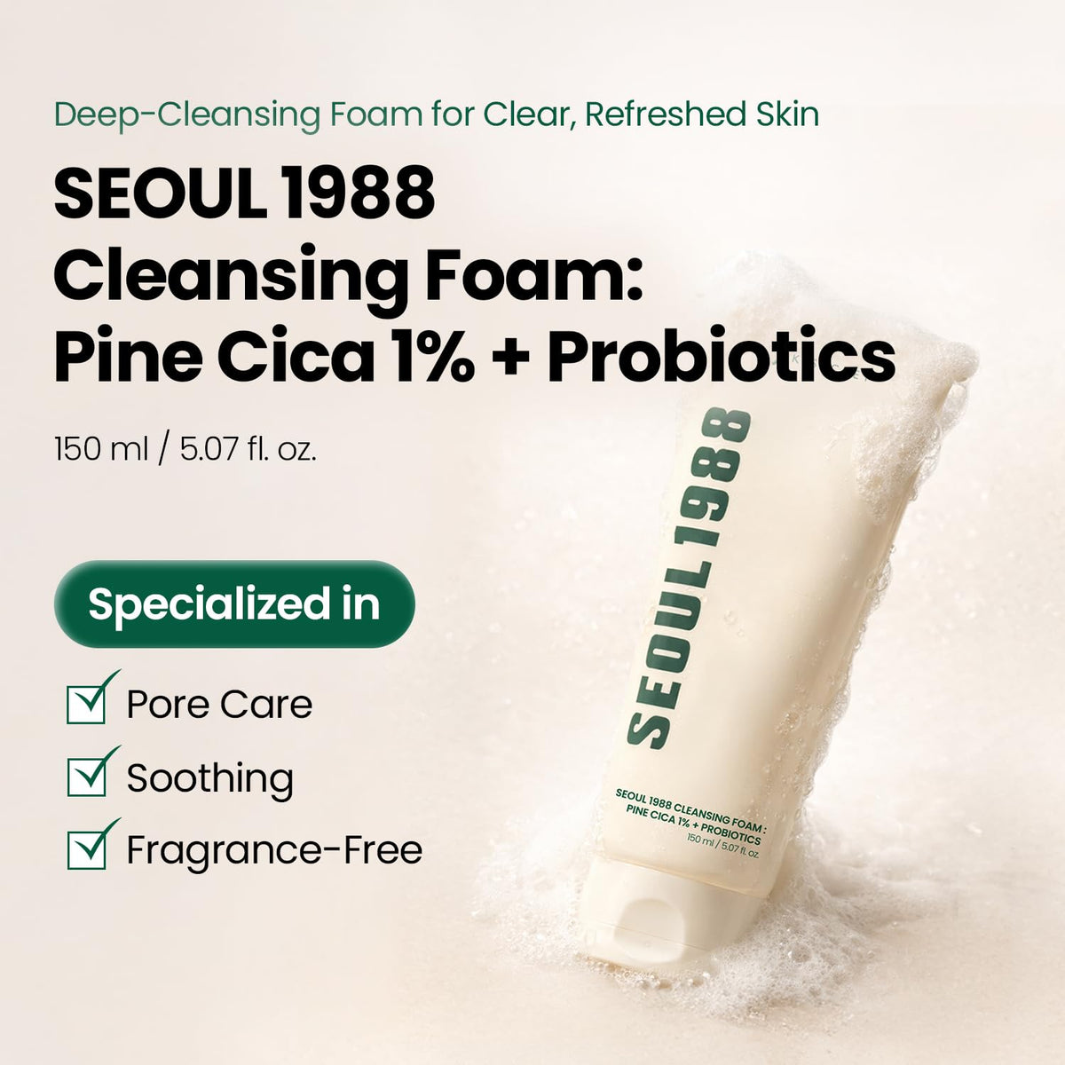 KSecret | GLOBAL Cleansing Foam : Pine Cica 1% + Probiotics 150ml