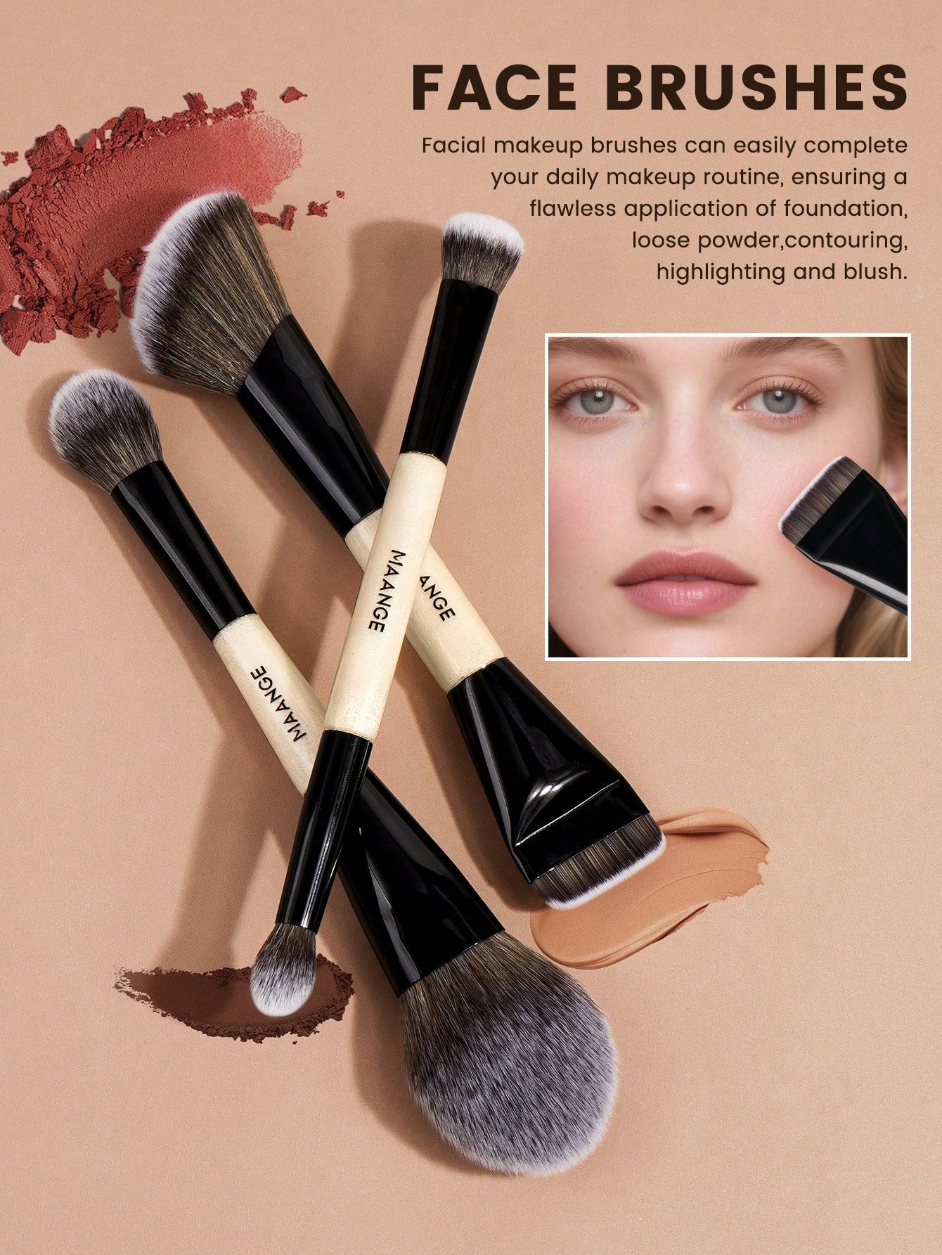 MAANGE 3 pcs Professional Double-Ended Makeup Brushes Set
