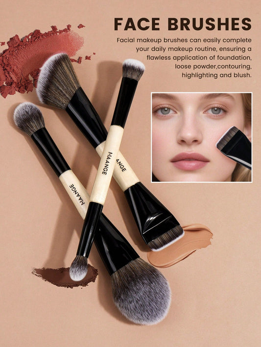 MAANGE 3 pcs Professional Double-Ended Makeup Brushes Set
