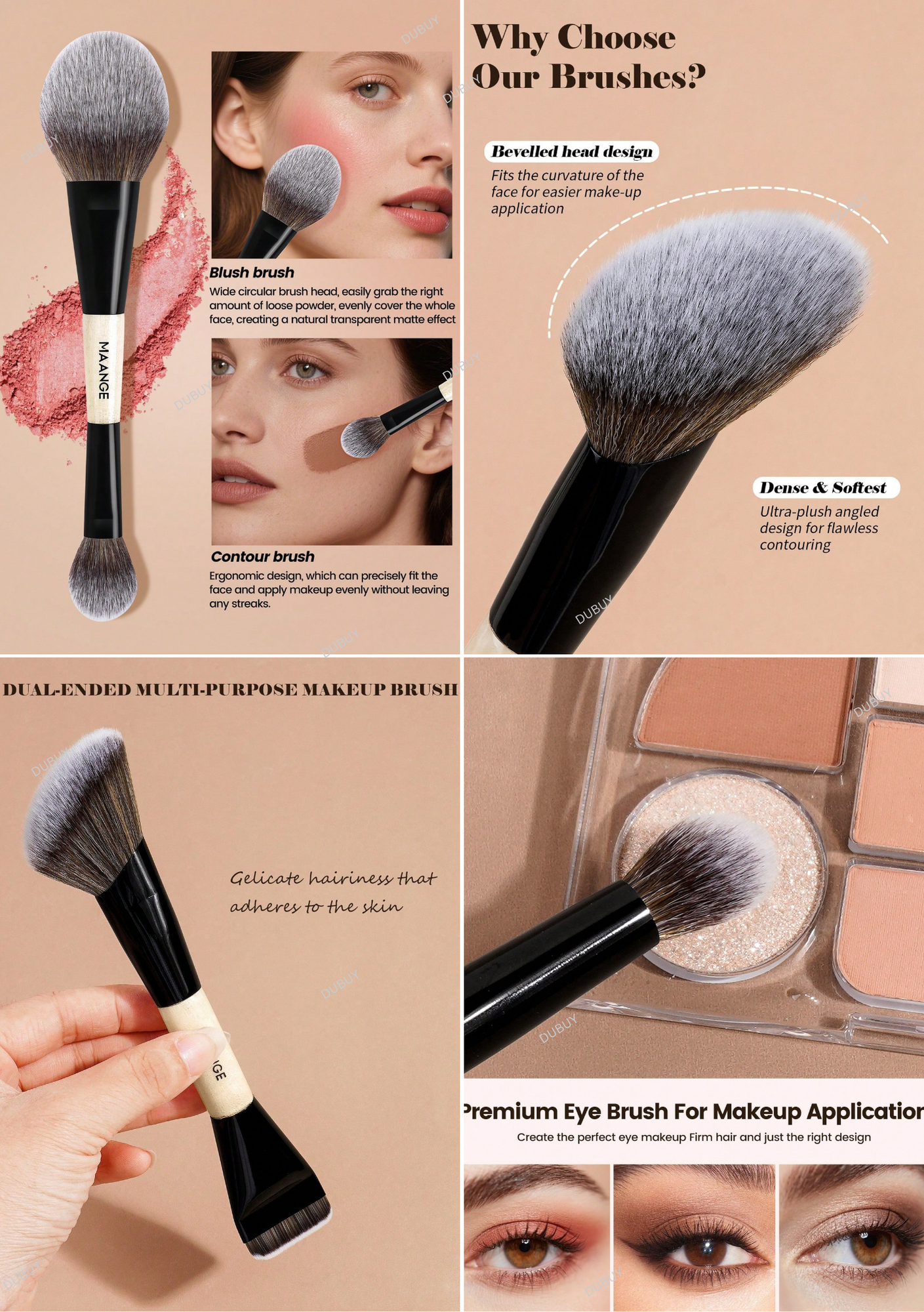 MAANGE 3 pcs Professional Double-Ended Makeup Brushes Set