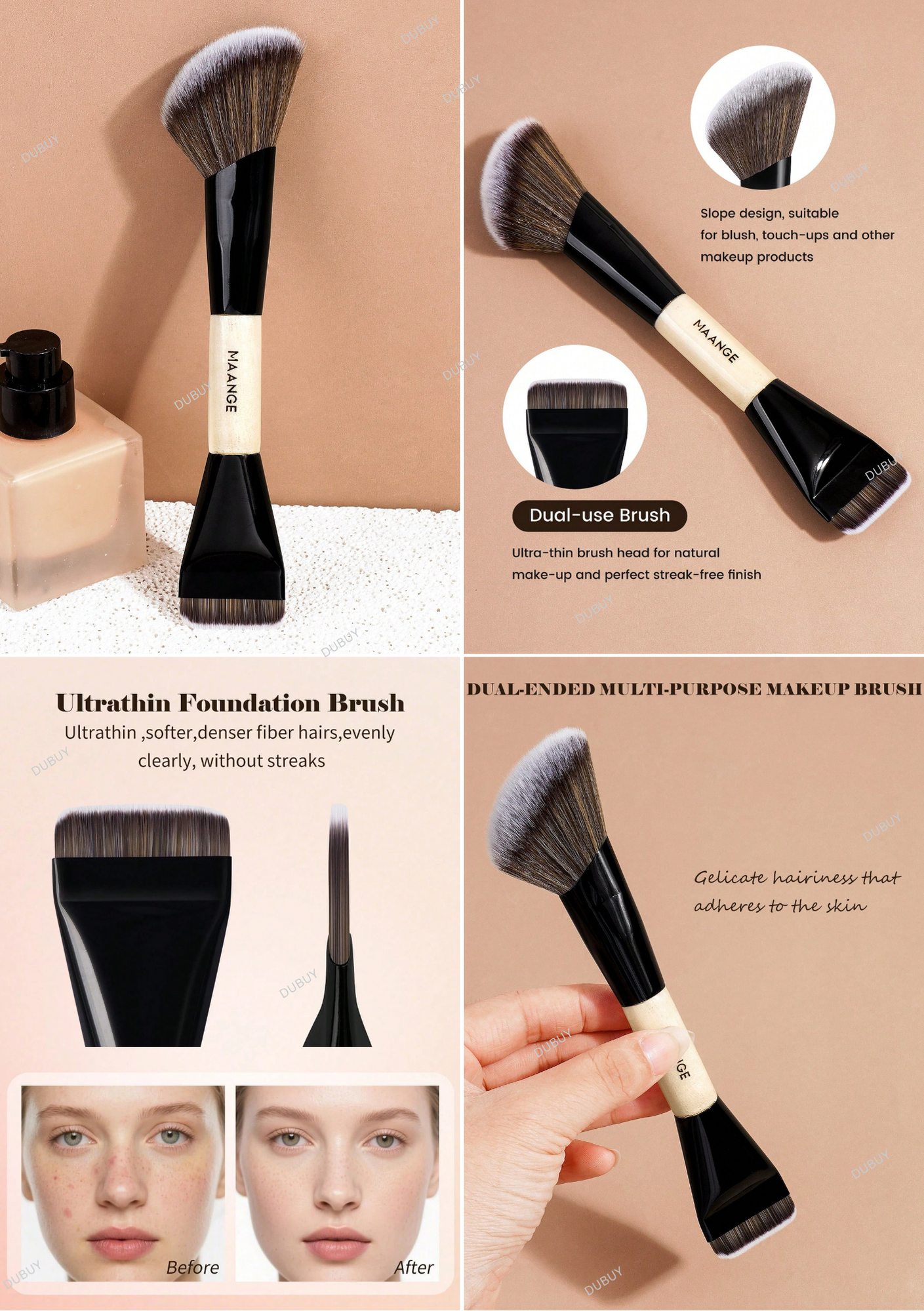 MAANGE 3 pcs Professional Double-Ended Makeup Brushes Set