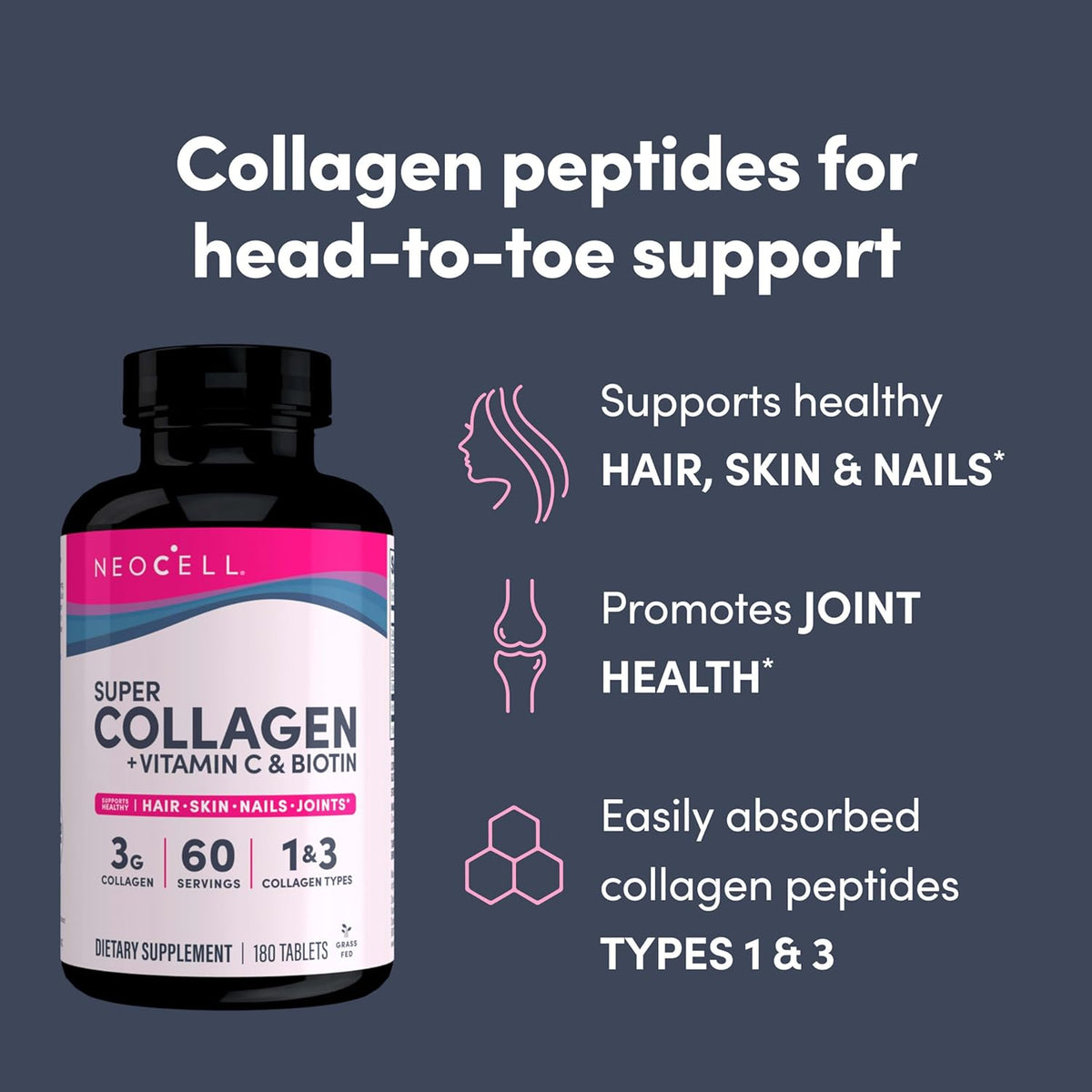 NeoCell, Super Collagen, + Vitamin C & Biotin, 180 Tablets Expiry 09 - 2028