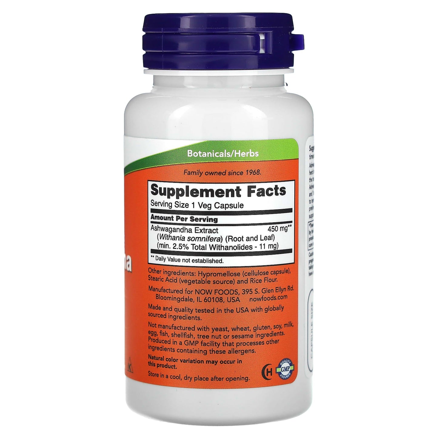 NOW Foods Ashwagandha Standardized Extract 450 mg 90 Veg Capsules Expiry 11 - 2028