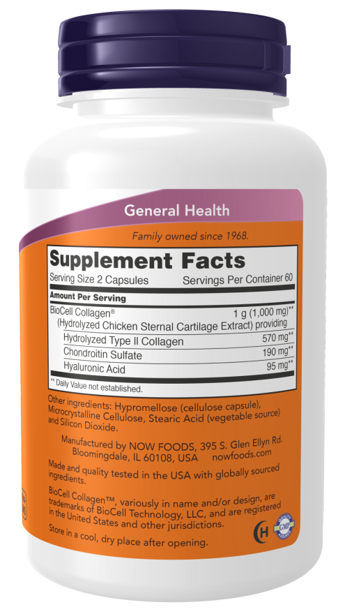 NOW Foods, BioCell Collagen, Hydrolyzed Type II, 120 Veg CapsulescExpiry 11 - 2028