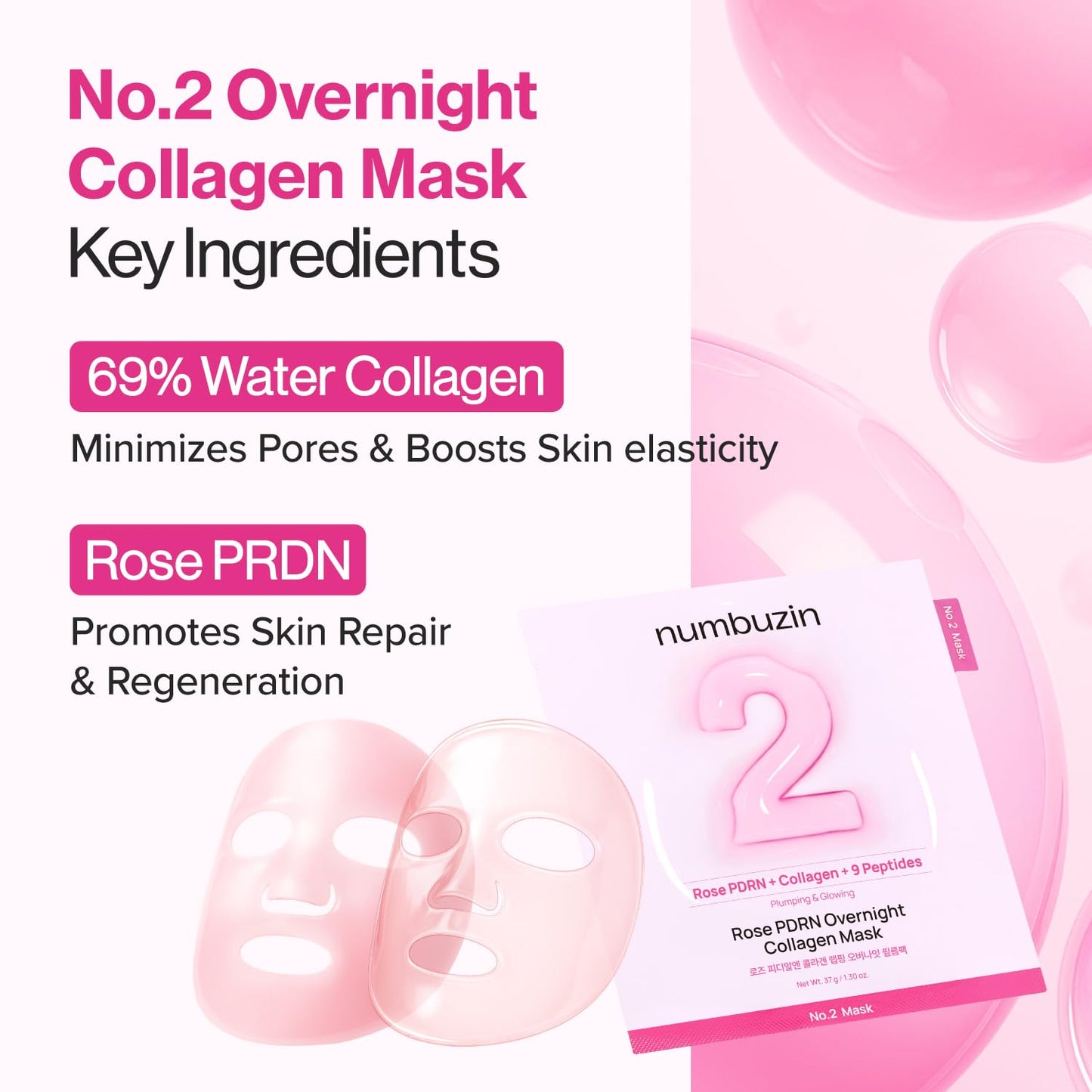 Numbuzin No.2 Rose PDRN Overnight Collagen Mask 1 Pc