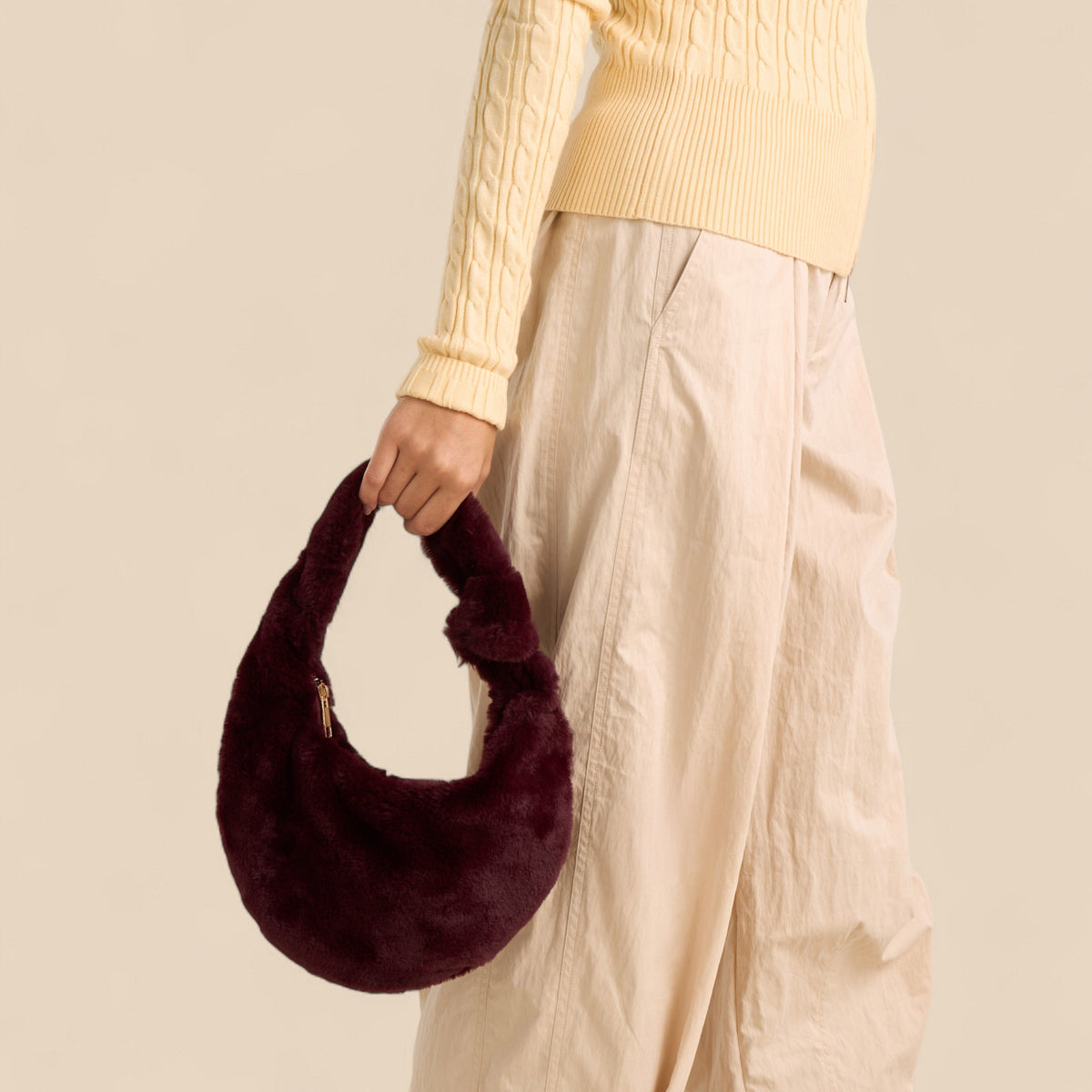 Max Dubai Plush Shoulder Bag with Handle and Zip Closure