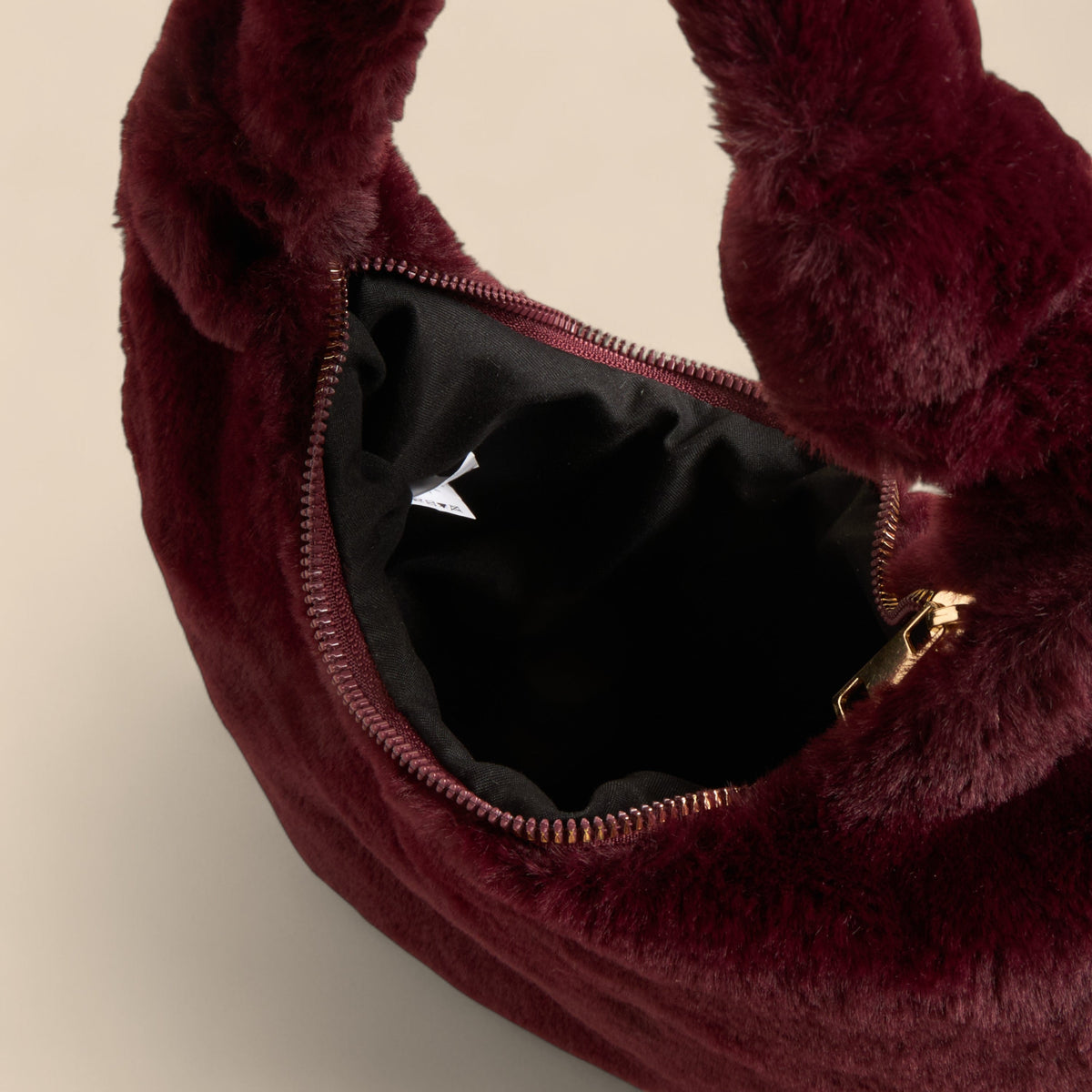 Max Dubai Plush Shoulder Bag with Handle and Zip Closure