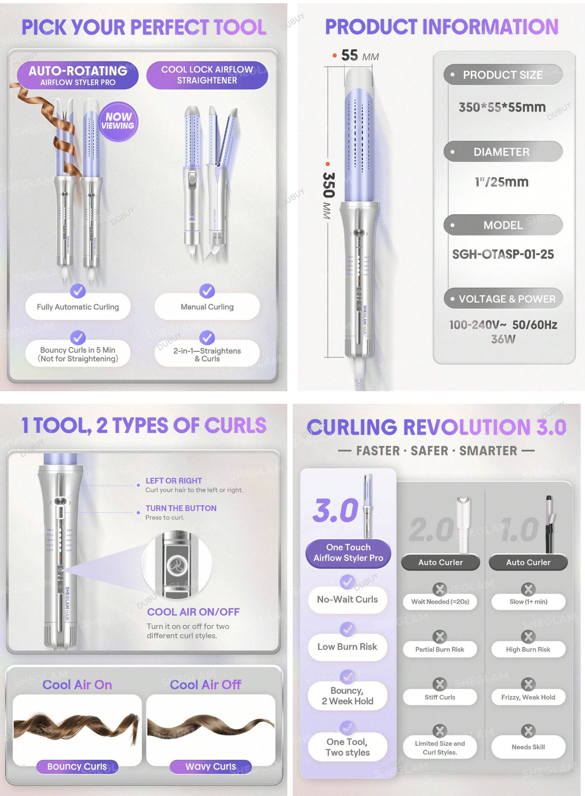 SHEGLAM HAIR One Touch Airflow Styler Pro 1.25"/32 mm Silver-Purple