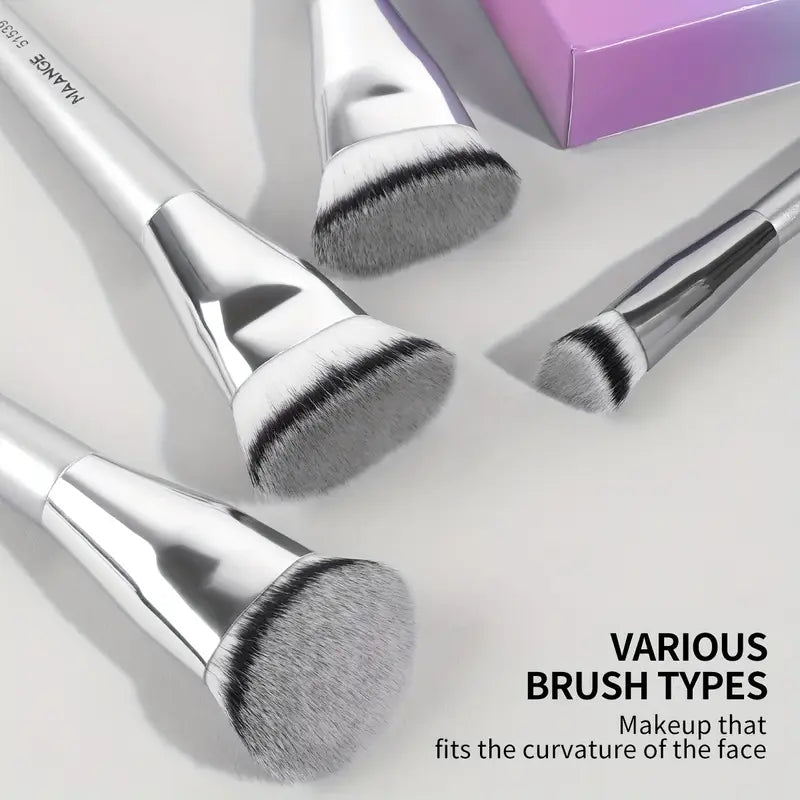 MAANGE 4pcs Silvery Makeup Brush Set