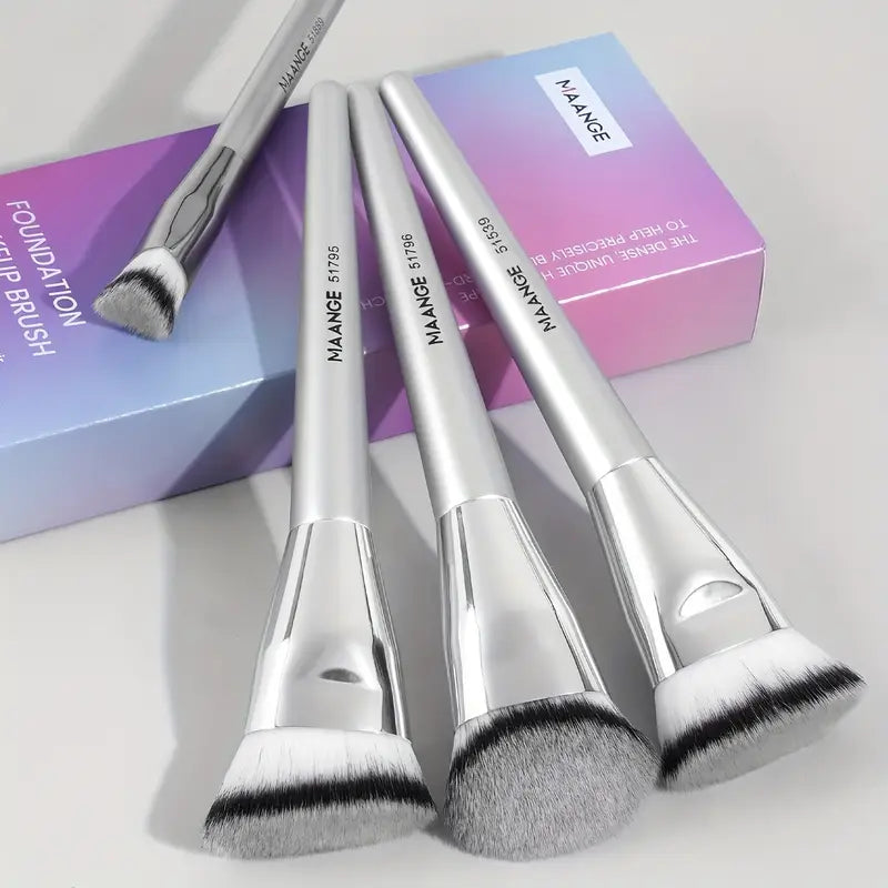 MAANGE 4pcs Silvery Makeup Brush Set