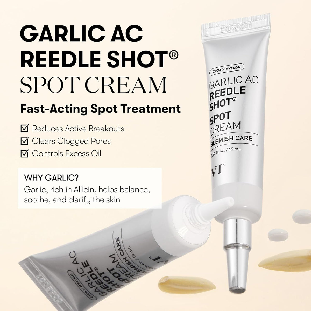 VT Cosmetics Garlic AC Reedle Shot Spot Cream 15ml Expiry 03 - 2028