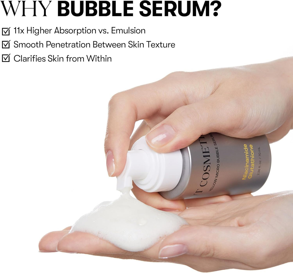 VT COSMETICS Niacinamide Glutathione Yellow Micro Bubble Serum 70ml Expiry 08 - 2028