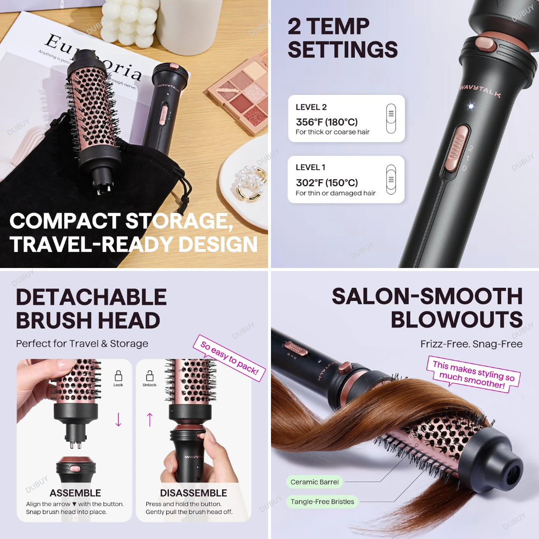 Wavytalk Thermal Brush, 1.5 inch Heated Round Brush for Blowout Look